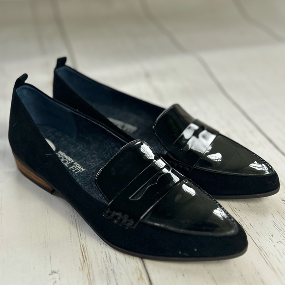 Dr Scholl’s Memory Foam Cool Fit Eclipse Black Suede Patent Penny Loafers SZE 9M - Picture 1 of 8